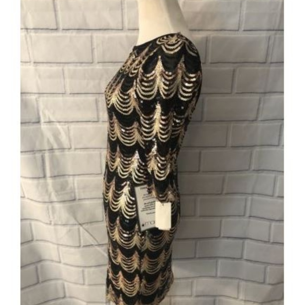 NWT Crystal Doll Sequin Dress Black Gold Scallop - Picture 3 of 6